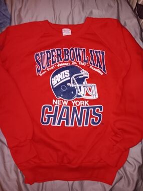 Red New York Giants Super Bowl XXI Crewneck Sweatshirt Vintage